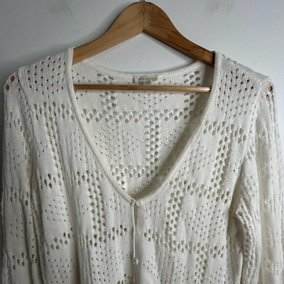 Pilcro Cardigan Sweater Sz Sm Crochet White Pointelle Peplum Bell Sleeve Boho - Picture 2 of 10